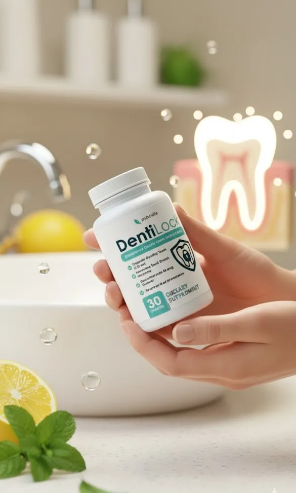 DentiLock natural oral health supplement bottle supporting gum and teeth wellness